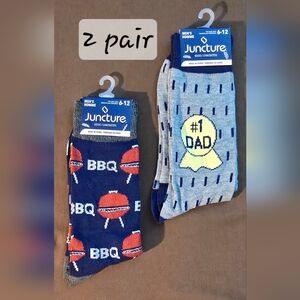 2 Pair Juncture Men's BBQ and #1 Dad Socks - Navy and Light Gray